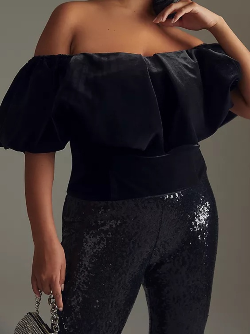 Anthropologie Black Off Shoulder Velvet Top size 20 W fits like US 16